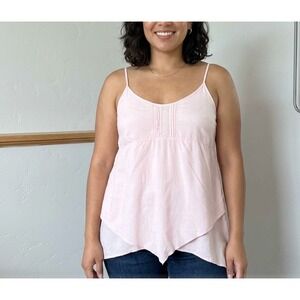 Rip Curl Pink Layered Handkerchief Hem Camisole Lace Detail Boho Tank Top